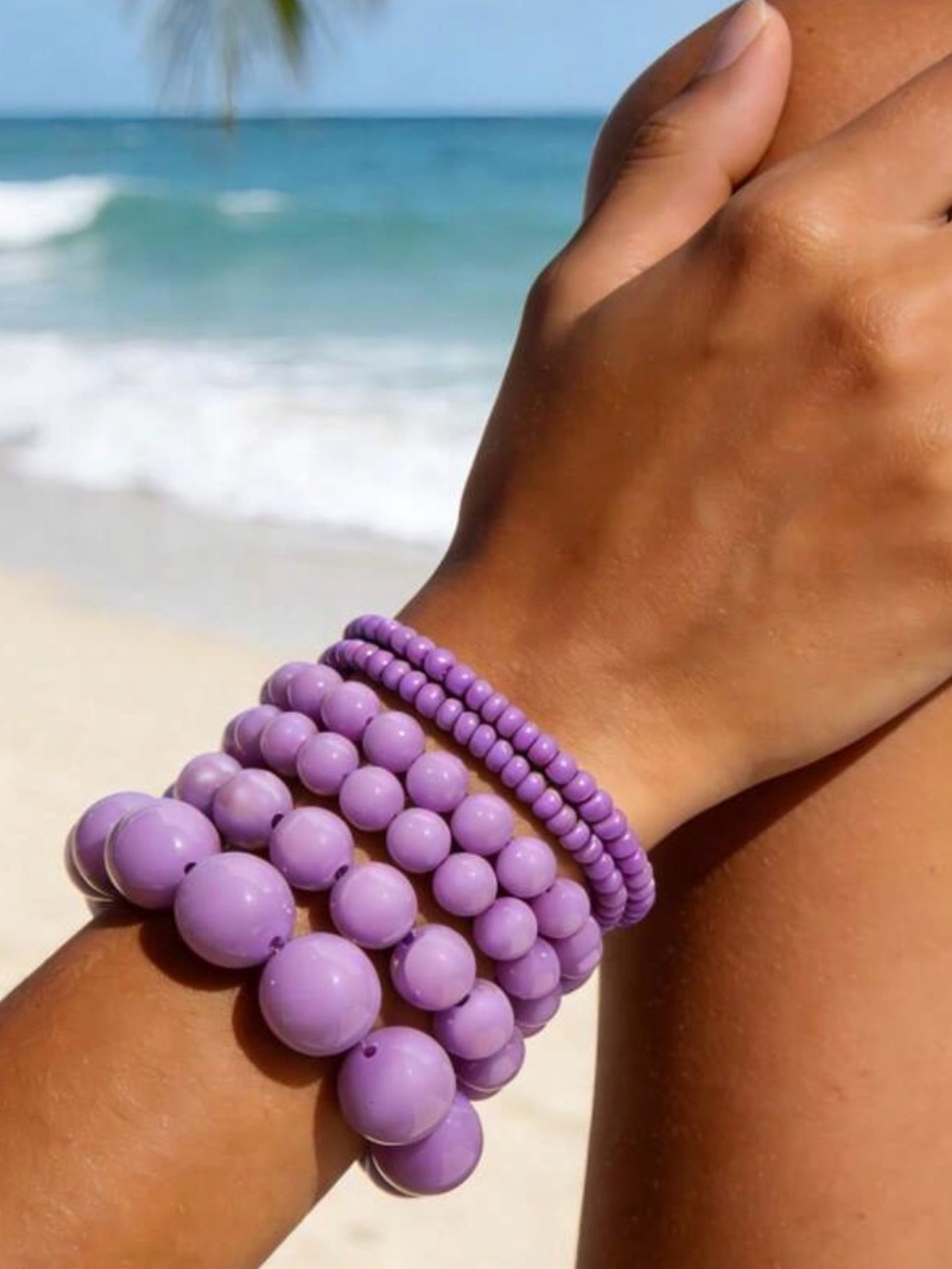 Lavender Purple Beaded Stack Bracelet Set - Picture 1 of 8